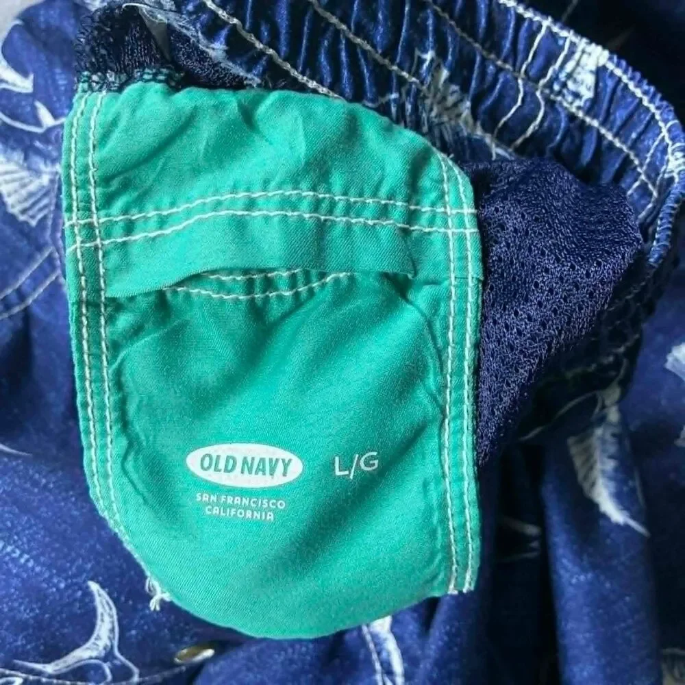 Old Navy Swim Trunks Mens Large Blue Marlin Fish Print Elastic Waist Board Short